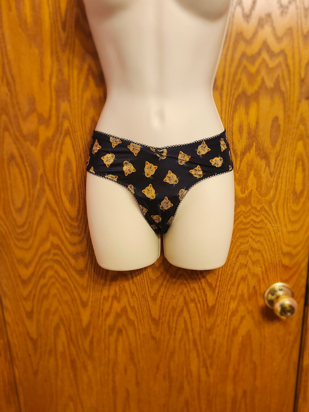 Victoria Secret Black Bikini Cheeky with Gold Animal Print Sz Med NWT